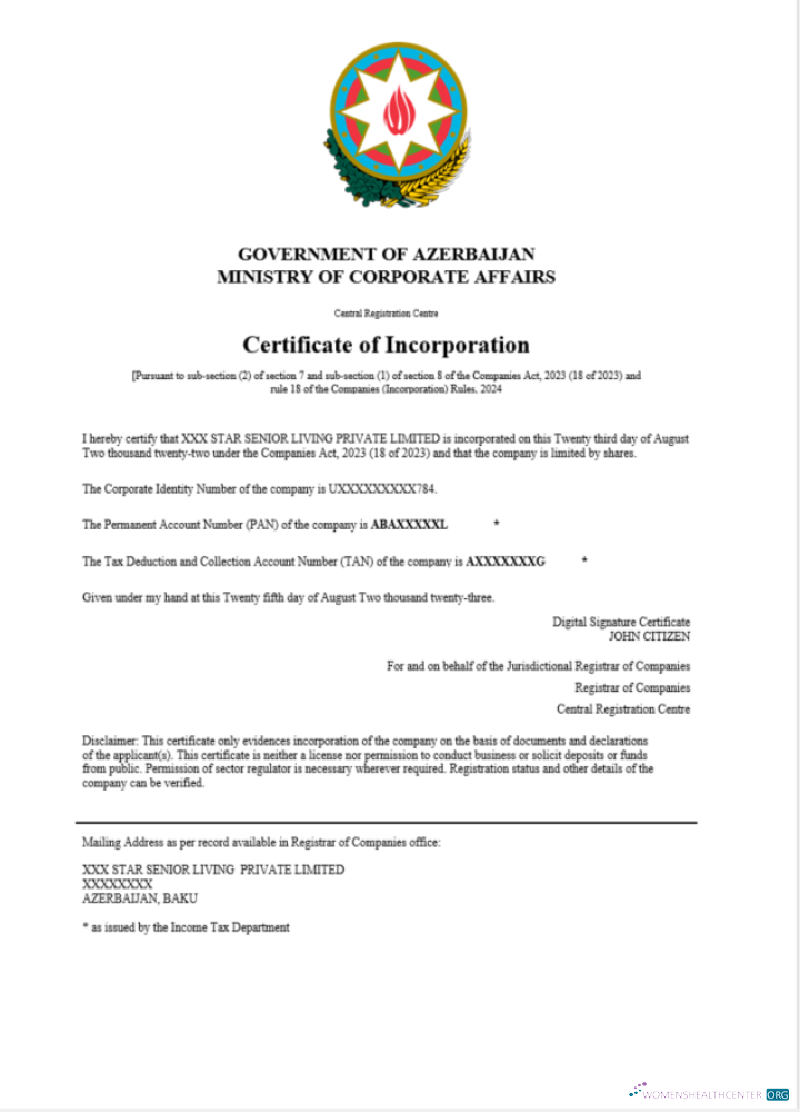 Download Azerbaijan certificate of registration Word and PDF template Photoshop template